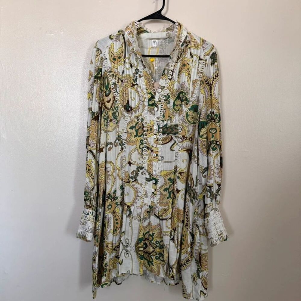 Women's Floral Print Button Down Lantern Sleeve Dress XL